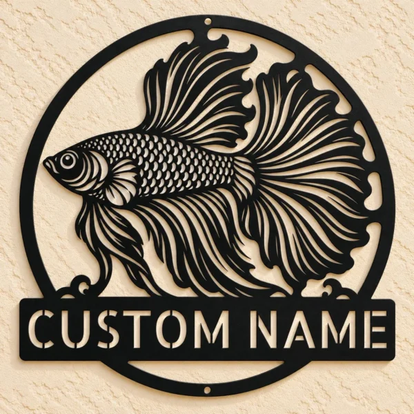 Custom Betta Fish Metal Sign Personalized Aquarium Tank Wall Decor Custom Betta fish metal sign personalized with fish name, detailed tropical fish wall art for aquarium tank displays, fish rooms and Betta fish lover gifts.