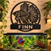 Custom Betta Fish Metal Sign Personalized Aquarium Tank Wall Decor Custom Betta fish metal sign personalized with fish name, detailed tropical fish wall art for aquarium tank displays, fish rooms and Betta fish lover gifts.
