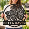 Custom Betta Fish Metal Sign Personalized Aquarium Tank Wall Decor Custom Betta fish metal sign personalized with fish name, detailed tropical fish wall art for aquarium tank displays, fish rooms and Betta fish lover gifts.