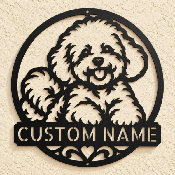 Custom Bichon Frise Metal Sign Personalized Dog Name Wall Decor Custom Bichon Frise metal sign personalized with dog name, adorable dog silhouette wall decor for Bichon lovers, pet owners, bedrooms and living rooms.