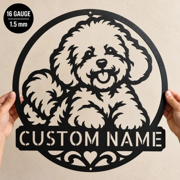 Custom Bichon Frise Metal Sign Personalized Dog Name Wall Decor Custom Bichon Frise metal sign personalized with dog name, adorable dog silhouette wall decor for Bichon lovers, pet owners, bedrooms and living rooms.