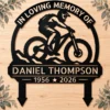 Custom Bicycle Memorial Metal Stake Sign Personalized Cyclist Grave Marker Custom bicycle memorial metal stake sign personalized with name and dates, cyclist cemetery grave marker for garden remembrance and pet-free sympathy tributes.