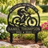 Custom Bicycle Memorial Metal Stake Sign Personalized Cyclist Grave Marker Custom bicycle memorial metal stake sign personalized with name and dates, cyclist cemetery grave marker for garden remembrance and pet-free sympathy tributes.