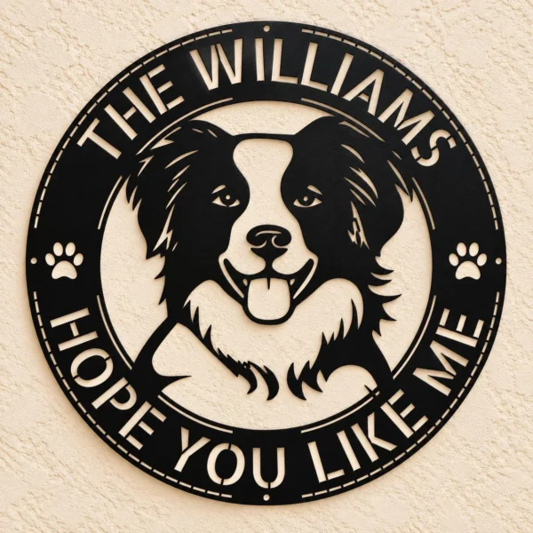 Custom Border Collie Metal Sign Personalized Dog Wall Art Decor Gift Custom Border Collie metal sign with personalized dog name and breed silhouette, unique dog wall art and pet decor gift for Border Collie owners and lovers.