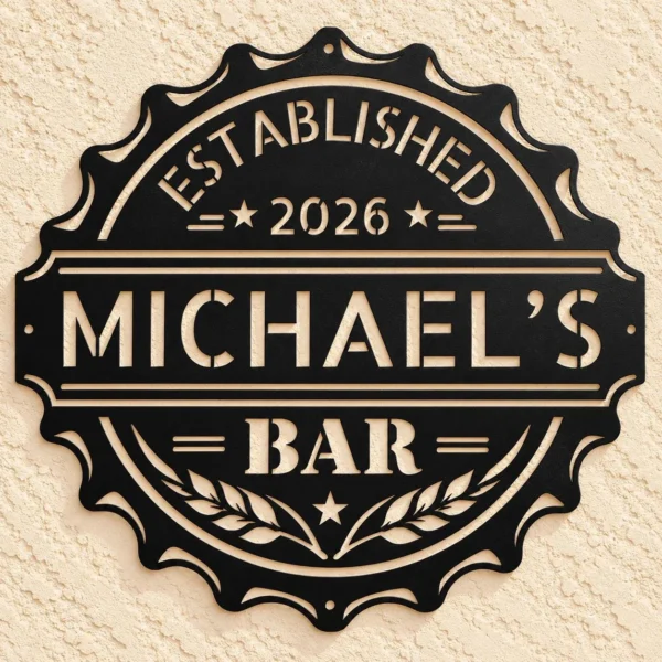 Custom Bottle Cap Metal Sign Personalized Bar Pub Man Cave Wall Decor Custom bottle cap metal sign personalized with bar or family name, unique metal wall decor for home bars, pubs, man caves, garages and game rooms.
