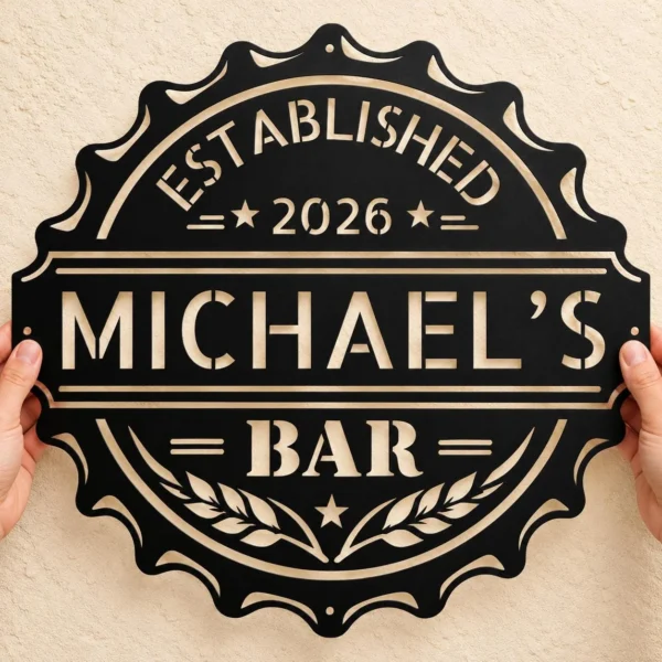 Custom Bottle Cap Metal Sign Personalized Bar Pub Man Cave Wall Decor Custom bottle cap metal sign personalized with bar or family name, unique metal wall decor for home bars, pubs, man caves, garages and game rooms.