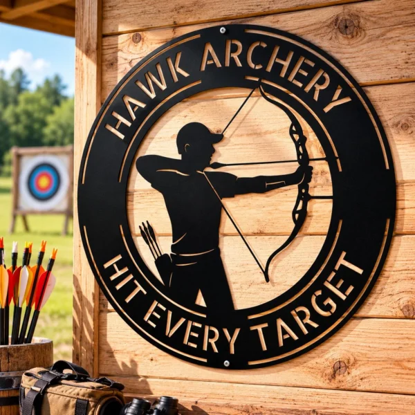 Custom Bow Hunting Metal Sign Personalized Archer Name Hunter Wall Art Gift Custom bow hunting metal sign in 16 gauge steel with personalized archer name for hunter wall decor, hunting cabin, lodge, garage and gift art.