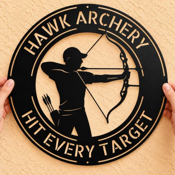 Custom Bow Hunting Metal Sign Personalized Archer Name Hunter Wall Art Gift Custom bow hunting metal sign in 16 gauge steel with personalized archer name for hunter wall decor, hunting cabin, lodge, garage and gift art.