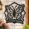 Custom Butterfly Metal Sign Personalized Garden Floral Wall Decor Custom butterfly metal sign personalized with a name, featuring elegant butterfly wall art for garden decor, floral spaces, patios, and nature lovers.