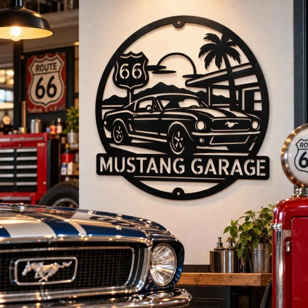 Custom Classic Mustang Metal Sign Personalized Vintage Muscle Car Garage Decor Custom classic Mustang metal sign personalized with owner or garage name, vintage American muscle car wall decor for garages, workshops and car enthusiasts.
