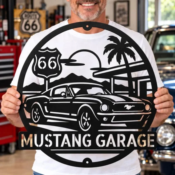 Custom Classic Mustang Metal Sign Personalized Vintage Muscle Car Garage Decor Custom classic Mustang metal sign personalized with owner or garage name, vintage American muscle car wall decor for garages, workshops and car enthusiasts.