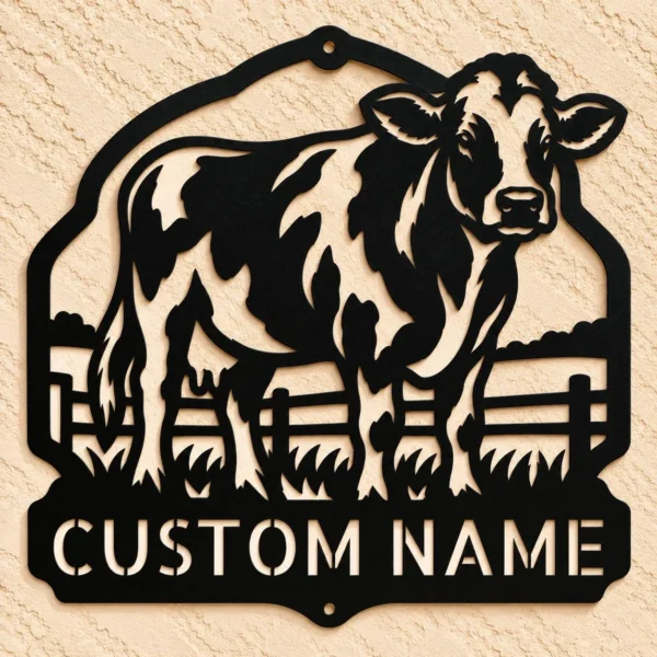 Custom Cow Metal Sign Personalized Farmhouse Cattle Kitchen Wall Decor Custom cow metal sign personalized with a family or farm name, featuring cattle-inspired wall art for farmhouse kitchens, barns, ranches, and country homes.