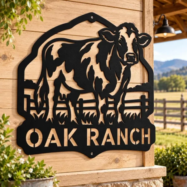 Custom Cow Metal Sign Personalized Farmhouse Cattle Kitchen Wall Decor Custom cow metal sign personalized with a family or farm name, featuring cattle-inspired wall art for farmhouse kitchens, barns, ranches, and country homes.