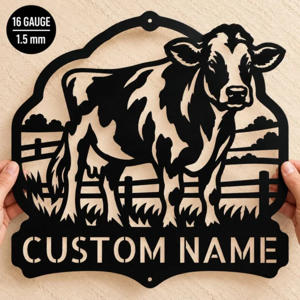 Custom Cow Metal Sign Personalized Farmhouse Cattle Kitchen Wall Decor Custom cow metal sign personalized with a family or farm name, featuring cattle-inspired wall art for farmhouse kitchens, barns, ranches, and country homes.