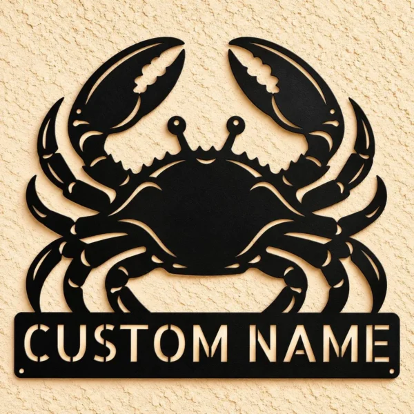 Custom Crab Metal Sign Personalized Nautical Beach House Wall Decor Custom crab metal sign personalized with family or beach house name, nautical coastal wall decor for beach homes, cottages, patios and ocean lovers.
