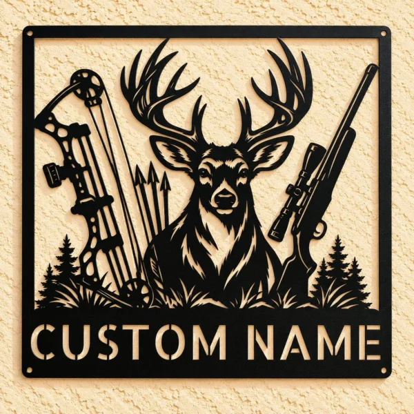 Custom Deer Hunting Metal Sign Personalized Name Buck Hunter Cabin Wall Art Gift Custom deer hunting metal sign in 16 gauge steel with personalized name for buck hunter cabin wall decor, lodge, garage, man cave and hunting gift.
