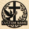 Custom Dove And Cross Metal Sign Personalized Name Religious Wall Art Decor Gift Custom dove and cross metal sign in 16 gauge steel with personalized name for Christian wall decor, home, church, prayer room, garden and gift art.