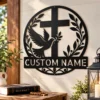 Custom Dove And Cross Metal Sign Personalized Name Religious Wall Art Decor Gift Custom dove and cross metal sign in 16 gauge steel with personalized name for Christian wall decor, home, church, prayer room, garden and gift art.