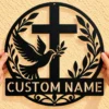Custom Dove And Cross Metal Sign Personalized Name Religious Wall Art Decor Gift Custom dove and cross metal sign in 16 gauge steel with personalized name for Christian wall decor, home, church, prayer room, garden and gift art.