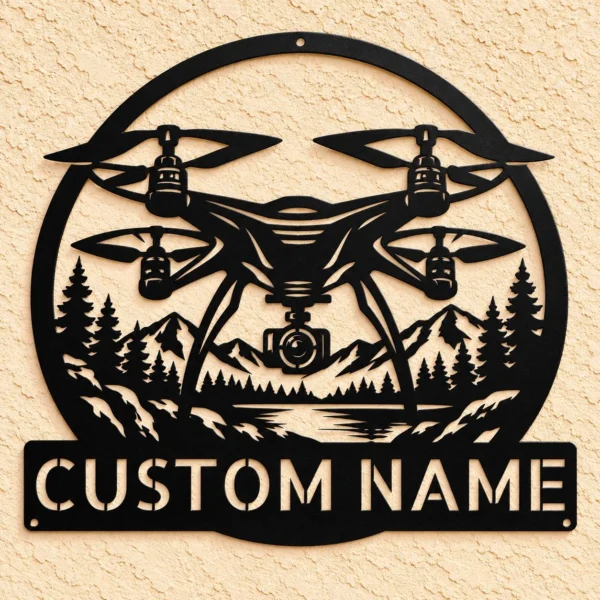 Custom Drone Metal Sign Aerial Art For Drone Pilots Custom drone metal sign in 16 gauge steel for aerial wall decor, personalized drone pilot plaque for tech lovers, studios, and office gift art.