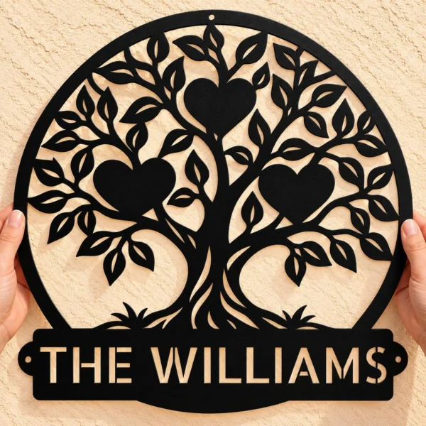 Custom Family Tree Metal Sign Personalized Art Family Name Decor Custom Family Tree Metal Sign in 16 gauge steel for custom family name wall decor, home plaque for wedding, housewarming and gift art.