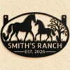 Custom Farmhouse Metal Sign Personalized Ranch Name Farm Gate Decor Custom farmhouse metal sign featuring a ranch name or family text, designed for farm gates, barn entrances, rustic properties, and country home decor.
