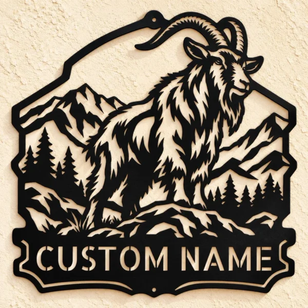 Custom Goat Metal Sign Personalized Name Farmhouse Wall Art Animal Decor Gift Custom goat metal sign in 16 gauge steel with personalized name for farmhouse wall decor, barn, ranch, garden, and goat lover gift art.