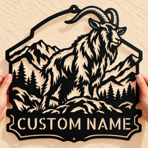 Custom Goat Metal Sign Personalized Name Farmhouse Wall Art Animal Decor Gift Custom goat metal sign in 16 gauge steel with personalized name for farmhouse wall decor, barn, ranch, garden, and goat lover gift art.