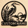 Custom Heron Metal Sign Personalized Great Blue Heron Coastal Wall Art Gift Custom Great Blue Heron metal sign in 16 gauge steel with personalized name for coastal wall decor, lake house, beach home, garden, porch and gift art.