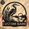Custom Heron Metal Sign Personalized Great Blue Heron Coastal Wall Art Gift Custom Great Blue Heron metal sign in 16 gauge steel with personalized name for coastal wall decor, lake house, beach home, garden, porch and gift art.