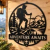 Custom Hiking Metal Sign Personalized Hiker Mountain Cabin Wall Decor Custom king lion metal sign personalized with name or family text, featuring a crowned lion design for home, office, man cave and wildlife wall decor.