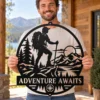 Custom Hiking Metal Sign Personalized Hiker Mountain Cabin Wall Decor Custom king lion metal sign personalized with name or family text, featuring a crowned lion design for home, office, man cave and wildlife wall decor.