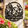 Custom Hummingbird Flower Metal Sign Personalized Garden Yard Wall Decor Custom hummingbird flower metal sign personalized with garden or family name, floral metal wall art for patios, porches, backyards and hummingbird lovers.