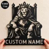 Custom King Lion Metal Sign Personalized Crowned Lion Wall Art Decor Custom king lion metal sign personalized with name or family text, featuring a crowned lion design for home, office, man cave and wildlife wall decor.