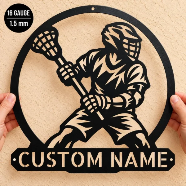 Custom Lacrosse Player Metal Sign Personalized Name Sports Room Decor Personalized lacrosse player metal sign featuring custom name text. Unique lacrosse wall art for sports rooms, bedrooms, athletes, and lacrosse fans.
