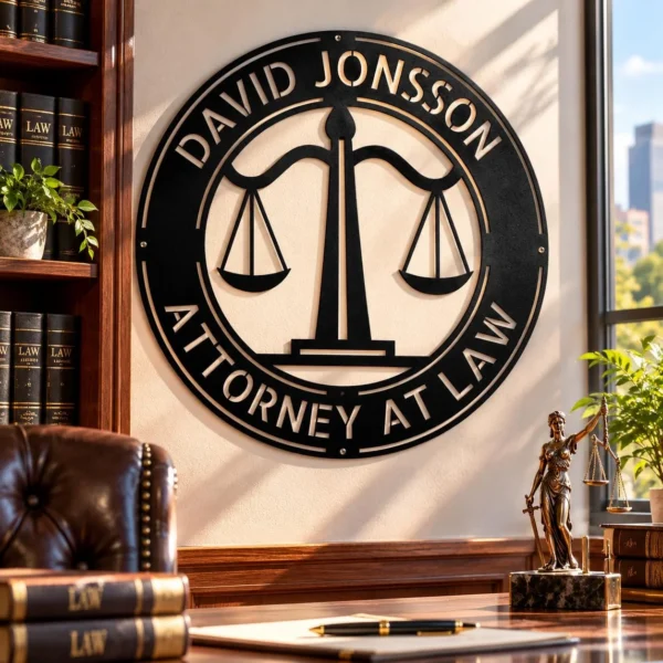 Custom Law Firm Metal Sign Personalized Attorney Office Decor Lawyer Gift Custom law firm metal sign personalized with attorney or firm name, professional lawyer office wall decor and gift for attorneys and legal professionals.