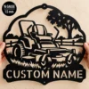 Custom Lawn Mower Metal Sign Personalized Landscaping Yard Decor Custom lawn mower metal sign personalized with a name or business name, featuring laser-cut lawn care wall art for landscaping and yard decor.