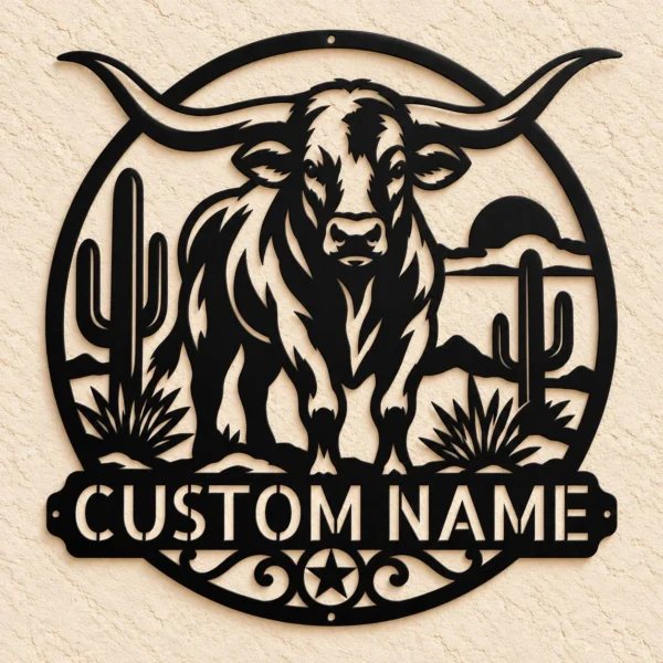 Custom Longhorn Metal Sign Personalized Western Ranch Bull Wall Decor Custom Longhorn metal sign personalized with ranch or family name, Texas Longhorn bull Western wall decor for ranches, barns, farmhouses and country homes.