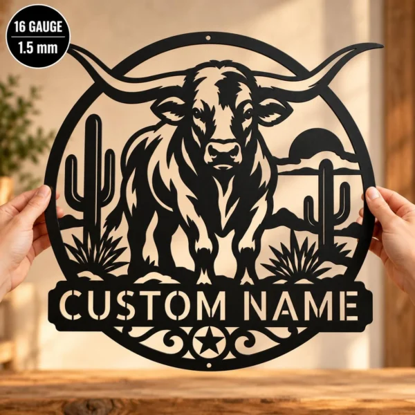 Custom Longhorn Metal Sign Personalized Western Ranch Bull Wall Decor Custom Longhorn metal sign personalized with ranch or family name, Texas Longhorn bull Western wall decor for ranches, barns, farmhouses and country homes.