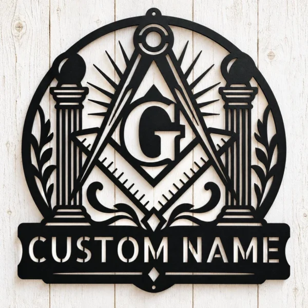 Custom Masonic Metal Sign Personalized Freemason Lodge Home Office Wall Decor Custom Masonic metal sign personalized with member name and lodge number, Freemason wall decor for Masonic lodges, home offices and meeting spaces.