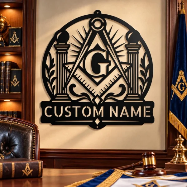 Custom Masonic Metal Sign Personalized Freemason Lodge Home Office Wall Decor Custom Masonic metal sign personalized with member name and lodge number, Freemason wall decor for Masonic lodges, home offices and meeting spaces.