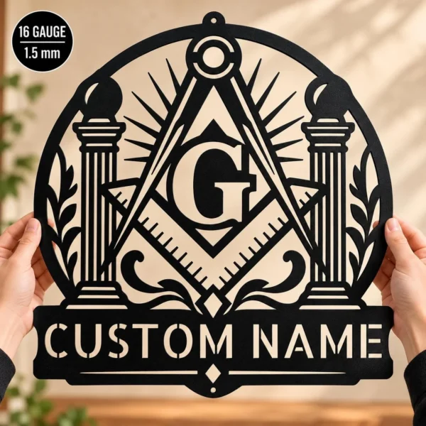 Custom Masonic Metal Sign Personalized Freemason Lodge Home Office Wall Decor Custom Masonic metal sign personalized with member name and lodge number, Freemason wall decor for Masonic lodges, home offices and meeting spaces.