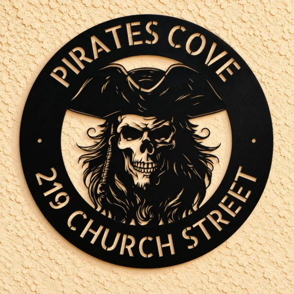 Custom Metal Pirate Skull Art Sign crafted from 16 gauge steel. Custom pirate wall decor for man caves, bars, game rooms, boats, and gifts.