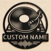 Custom Monster Old Music Turntable Metal Sign Vintage Vinyl Record Wall Decor Custom monster old music turntable metal sign with personalized name, vintage vinyl record wall decor and retro music art for collectors and music lovers.