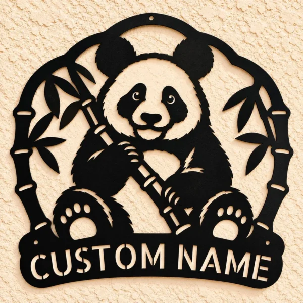 Custom Panda Metal Sign Personalized Cute Bear Kids Bedroom Wall Decor Custom panda metal sign personalized with a name, featuring a cute bear design for kids’ bedroom wall decor, nursery decorations, and playrooms.