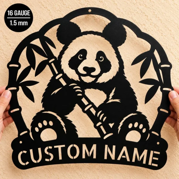 Custom Panda Metal Sign Personalized Cute Bear Kids Bedroom Wall Decor Custom panda metal sign personalized with a name, featuring a cute bear design for kids’ bedroom wall decor, nursery decorations, and playrooms.