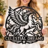 Custom Pegasus Metal Sign Personalized Winged Horse Fantasy Wall Decor Custom Pegasus metal sign personalized with name, majestic winged horse fantasy wall art for bedrooms, nurseries, Greek mythology enthusiasts and horse lovers.