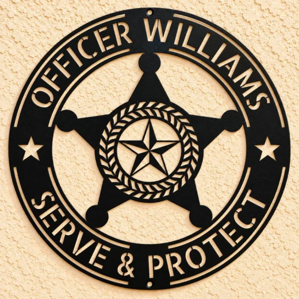 Custom Police Badge Metal Sign Personalized Law Enforcement Officer Wall Decor Custom police badge metal sign personalized with officer name, badge number or department, law enforcement wall decor and police retirement gift.