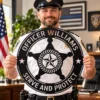 Custom Police Badge Metal Sign Personalized Law Enforcement Officer Wall Decor Custom police badge metal sign personalized with officer name, badge number or department, law enforcement wall decor and police retirement gift.