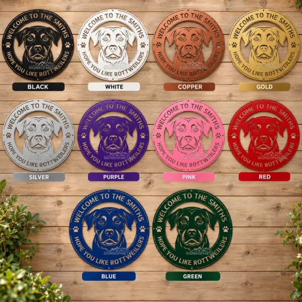 Custom Rottweiler Dog Metal Sign Personalized Pet Name Wall Decor Personalized Rottweiler dog metal sign with custom pet name, perfect for dog lovers, pet-themed wall decor, homes, kennels, and outdoor spaces.